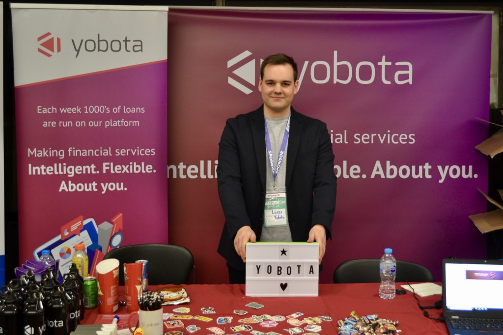 Yobota stand at ICL hackathon in 2018