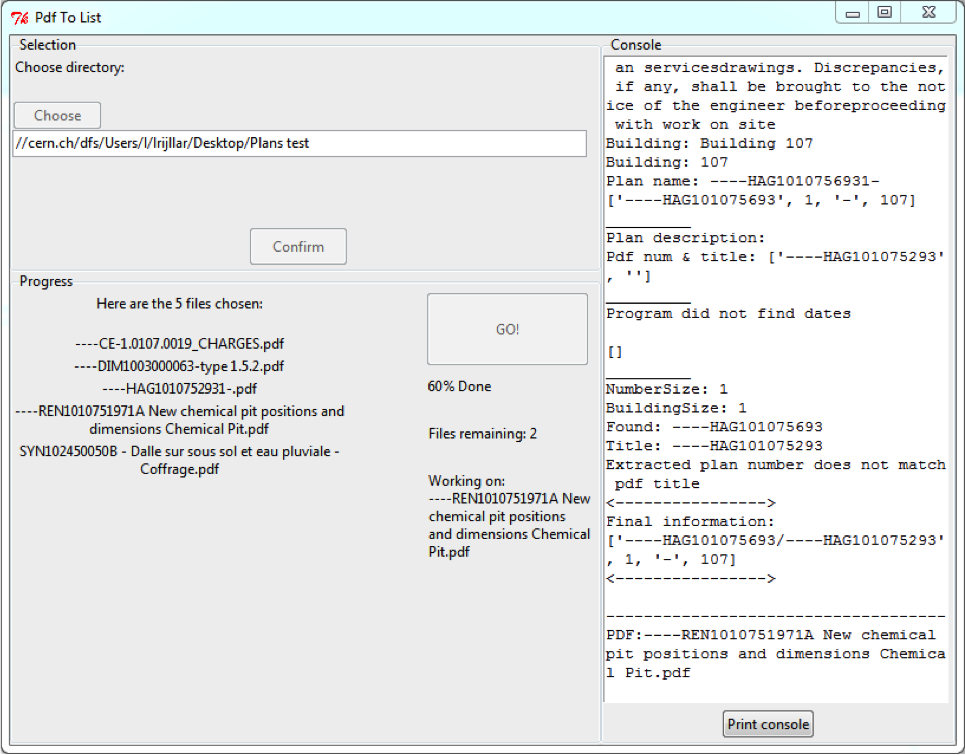A screenshot of the PdfToList application